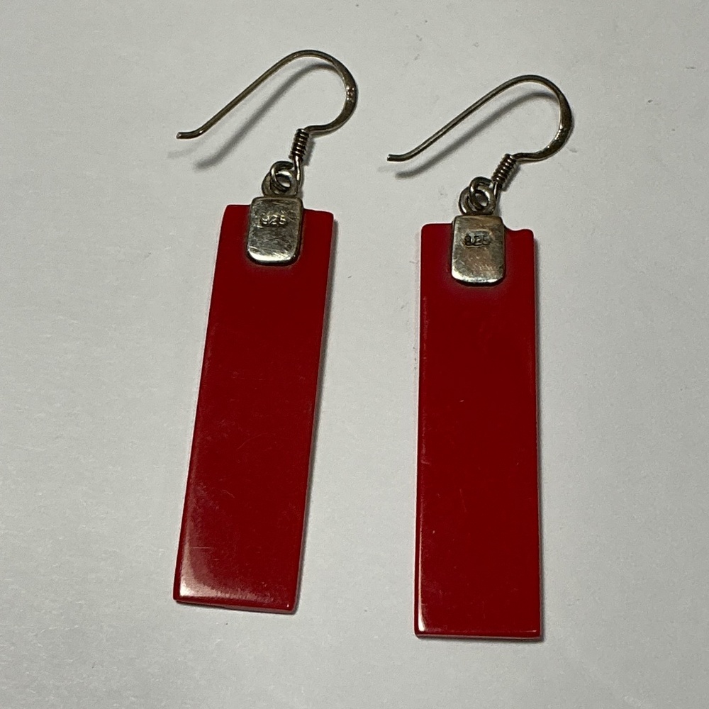 Sterling Silver Bakelite Rectangle Dangle Earring… - image 5